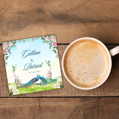 Detailed Floral Peacock Wedding Coaster