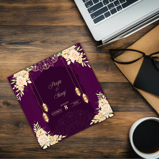 Plum & Gold Lantern Wedding Coaster