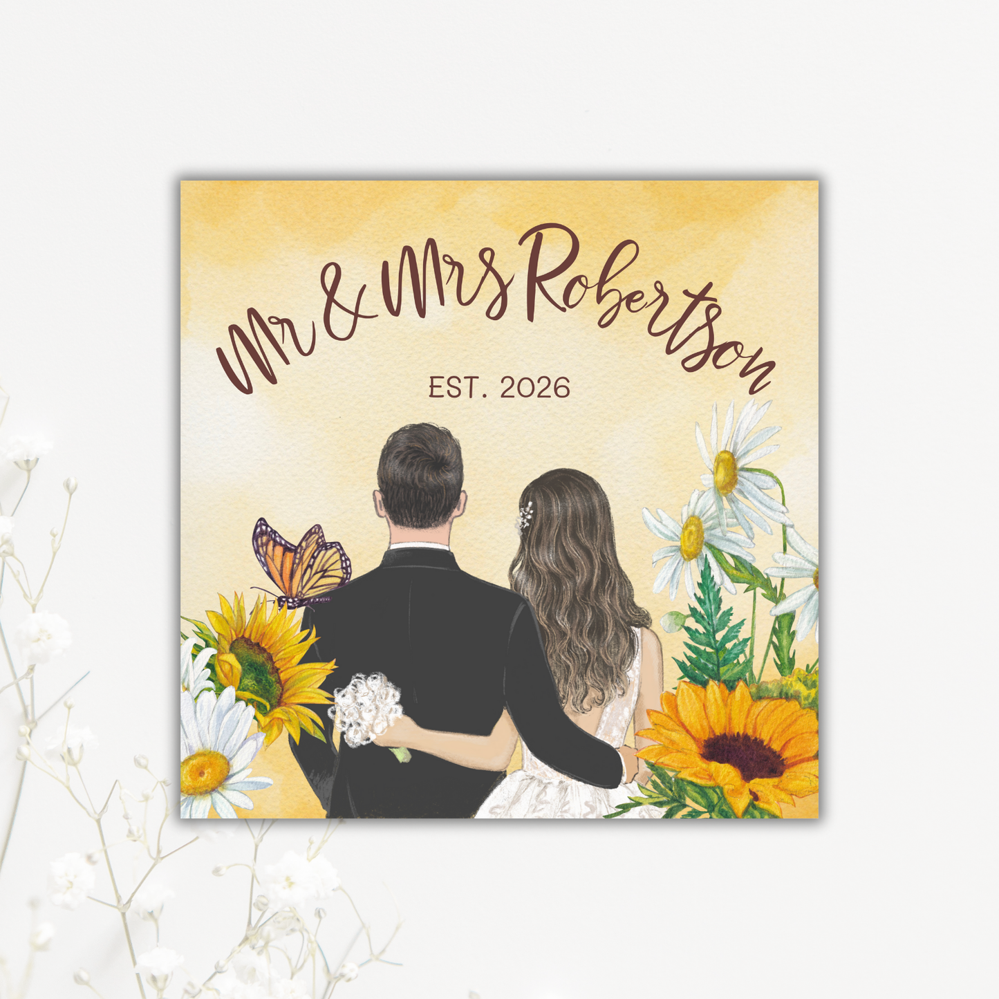 Mr and Mrs Sunflower Wedding Coaster
