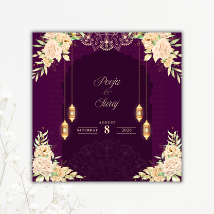 Plum & Gold Lantern Wedding Coaster