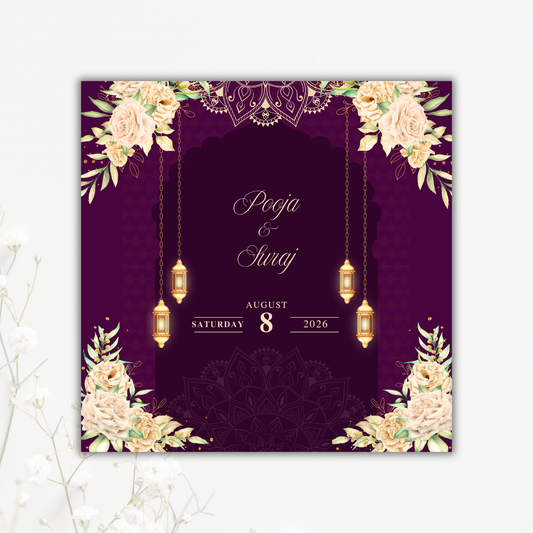 Plum & Gold Lantern Wedding Coaster